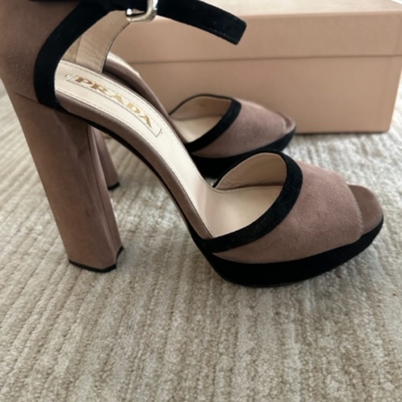PRADA - ROSE PINK SUEDE ANKLE STRAP HEELS (SIZE 37.5 EU/ 7.5 US) (ORIG $720) - Picture 6 of 15